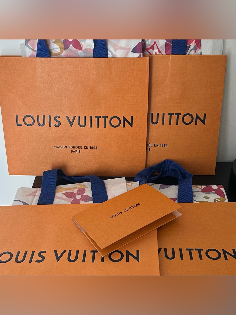 Louis Vuitton Orange Shopping Bags 10”x6”x8” with Game On Tissue